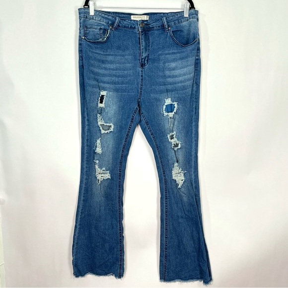 Celebrity Ace Denim - Celebrity Ace Blue Wash Denim Jeans Flare Bootcut Distressed Sz 18